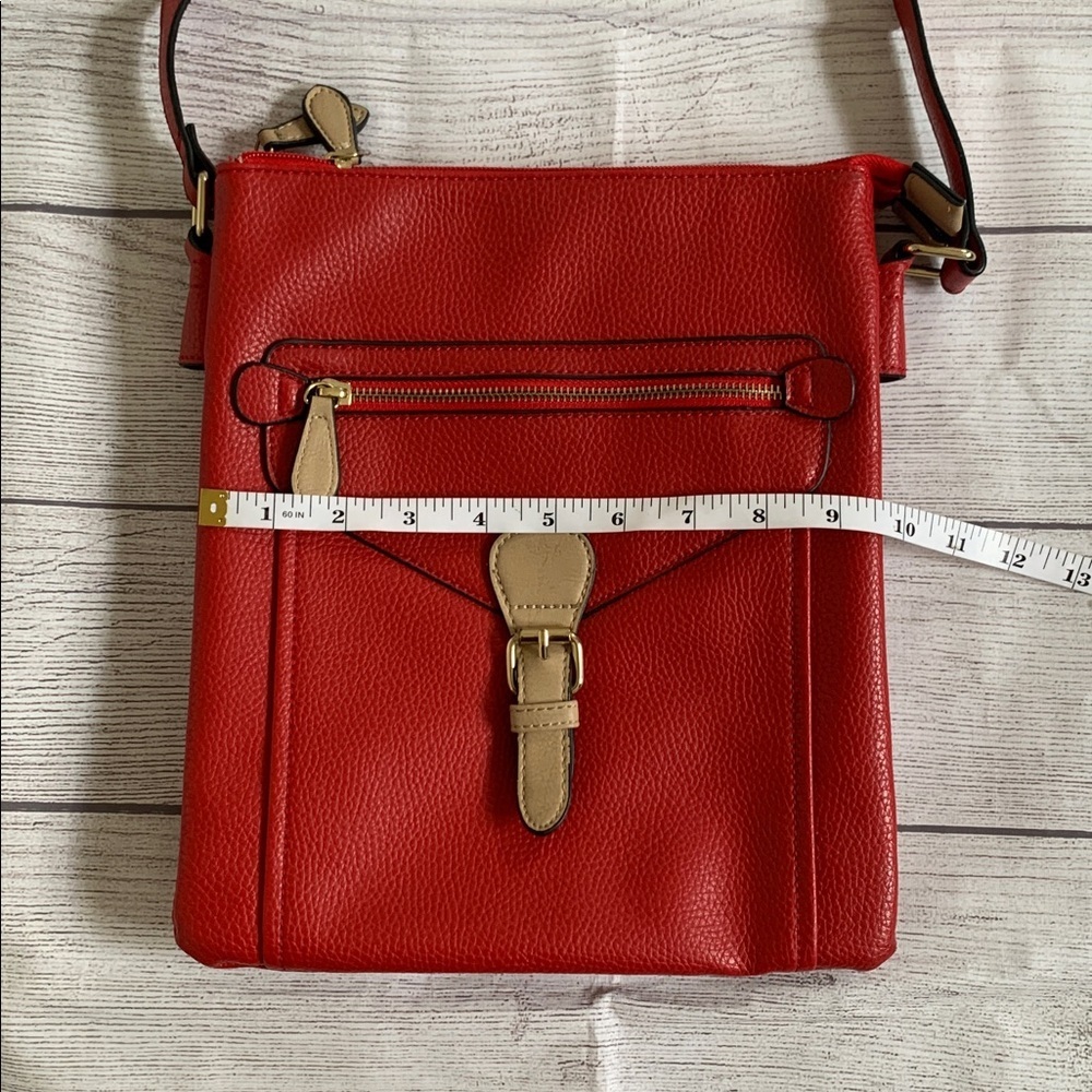Charming Charlie Red Faux Cobbled Leather Crossbody Bag with Adjustable Strap - Picture 4 of 8